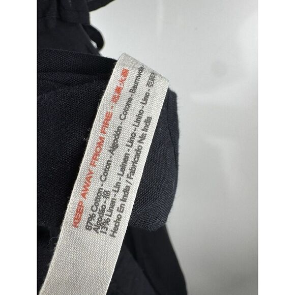 Free People XS Black Maxi Dress Bell Sleeve Tie Waist Cotton Linen Boho V-Neck - Picture 6 of 6